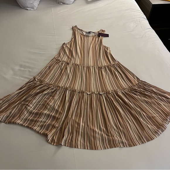 LASCANA Striped Flowy Tiered Sleeveless A-Line Summer Dress Beige 38 - Picture 12 of 15